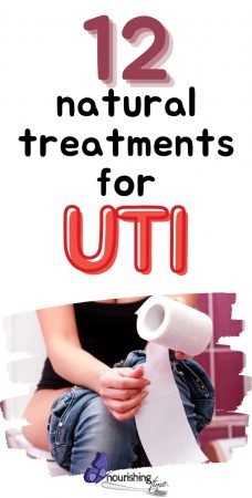 Woman sitting on toilet, how to treat a uti naturally pin